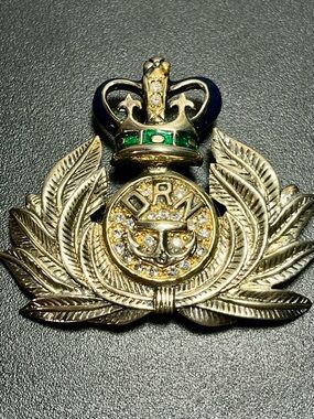 *RARE* CarroleLee DNR vintage brooch with pave rhinestones Navy and Green enamel